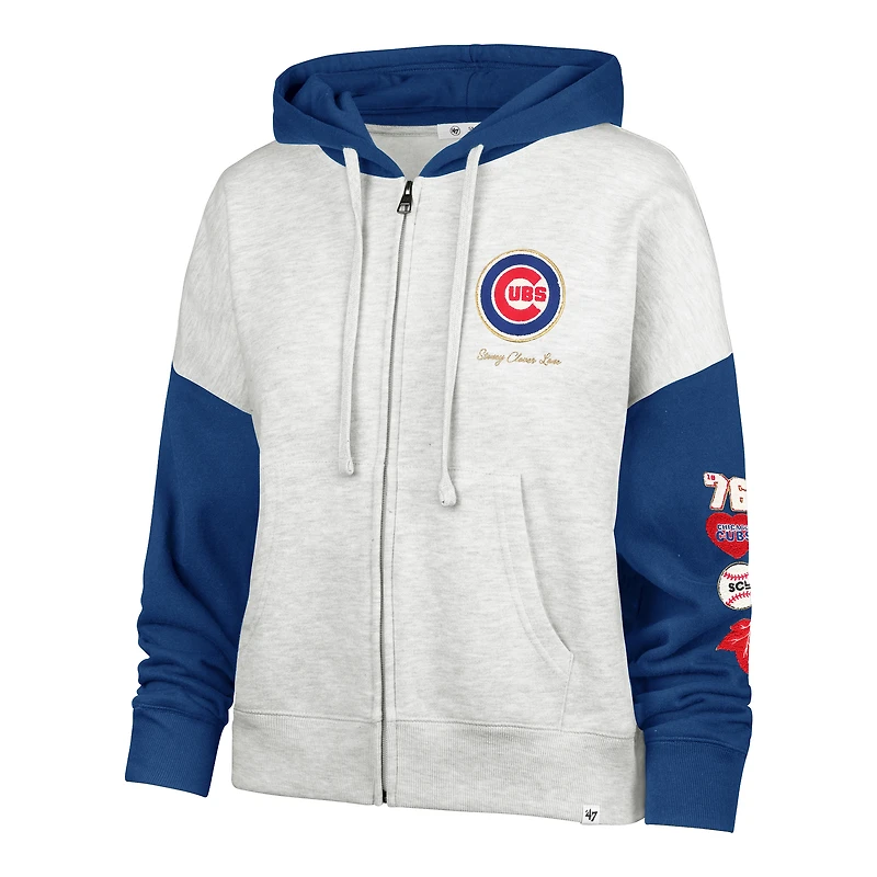 Women's '47 x Stoney Clover Lane Heather Gray/Royal Chicago Cubs Color Block Full-Zip Hoodie