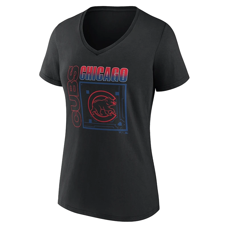 T-shirt à col en V personnalisé avec nom et numéro, motif domicile des Cubs de Chicago, noir, pour femme