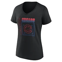 T-shirt à col en V personnalisé avec nom et numéro, motif domicile des Cubs de Chicago, noir, pour femme