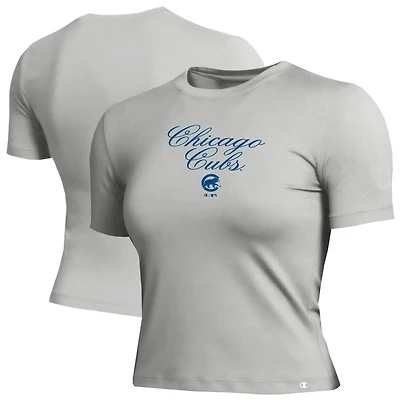 Women's Champion Gray Chicago Cubs Soft-Touch Fitted Cropped T-Shirt