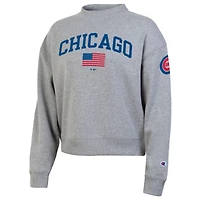 Women's Champion  Heather Gray Chicago Cubs Americana Triumph Fleece Tri-Blend Sweatshirt