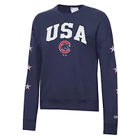 Women's Champion  Navy Chicago Cubs Americana Fleece Crewneck Sweatshirt