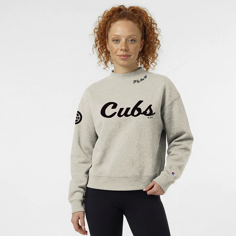 Women's Champion Stone Chicago Cubs Triumph Tri-Blend Sweatshirt