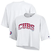 Women's Champion  White Chicago Cubs Boyfriend Cropped Americana T-Shirt
