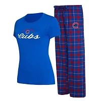 Ensemble de nuit Concepts Sport Royal/Red Chicago Cubs Arctic Top et pantalon en flanelle pour femme