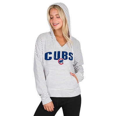 Women's Concepts Sport White/Gray Chicago Cubs Liftoff Striped V-Neck Hoodie