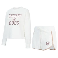 Ensemble haut à manches longues et short en sherpa blanc Chicago Cubs pour femme Concepts Sport