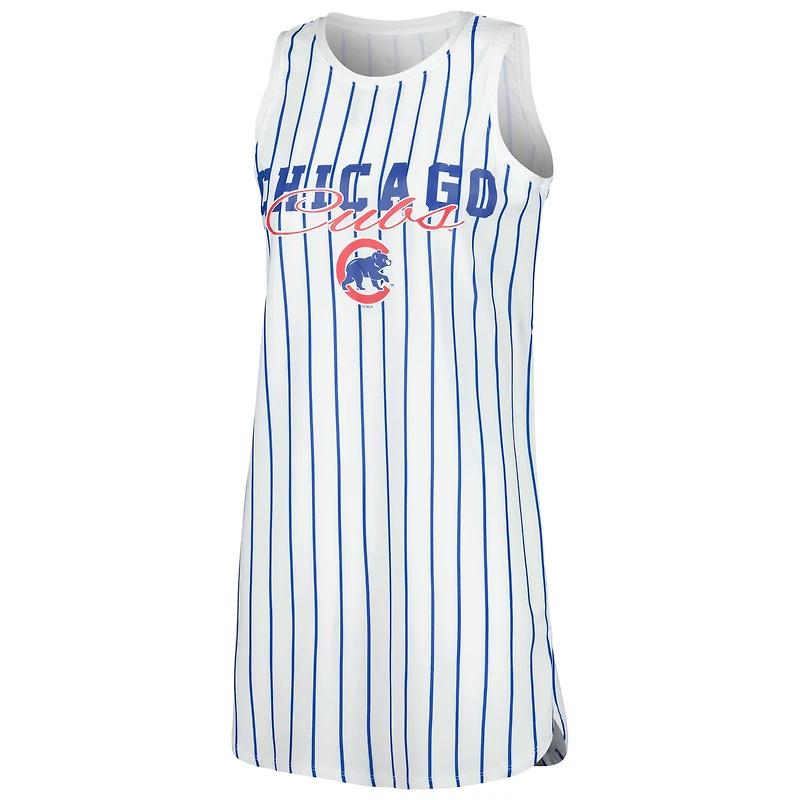 Chemise de nuit sans manches en tricot à fines rayures pour femme Concepts Sport Chicago Cubs Reel Blanc