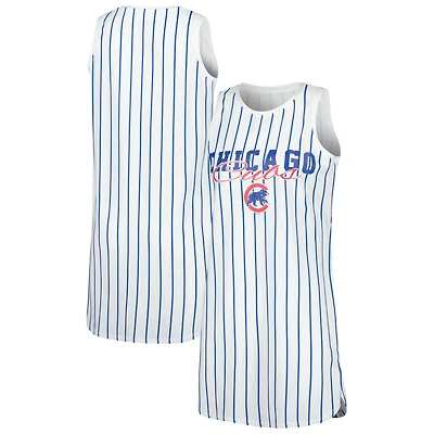 Chemise de nuit sans manches en tricot à fines rayures pour femme Concepts Sport Chicago Cubs Reel Blanc