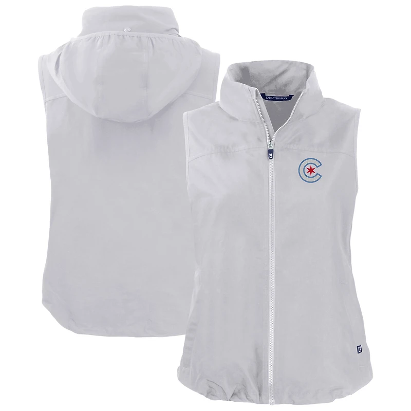 Gilet zippé intégral Cutter & Buck gris Chicago Cubs City Connect Charter Eco recyclé pour femme