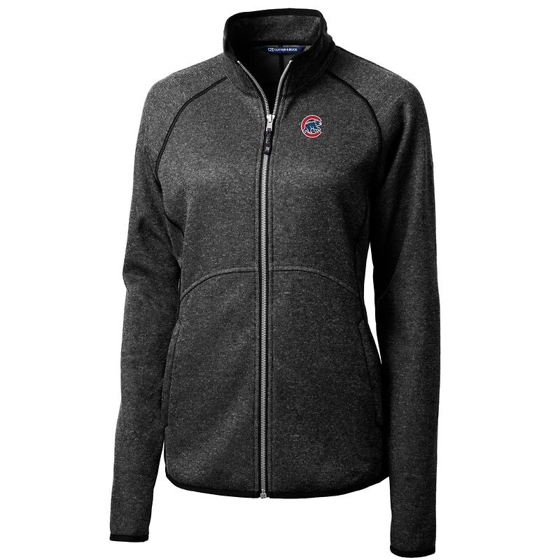Women's Cutter & Buck Heathered Charcoal Chicago Cubs Mainsail Sweater-Knit Full-Zip Jacket