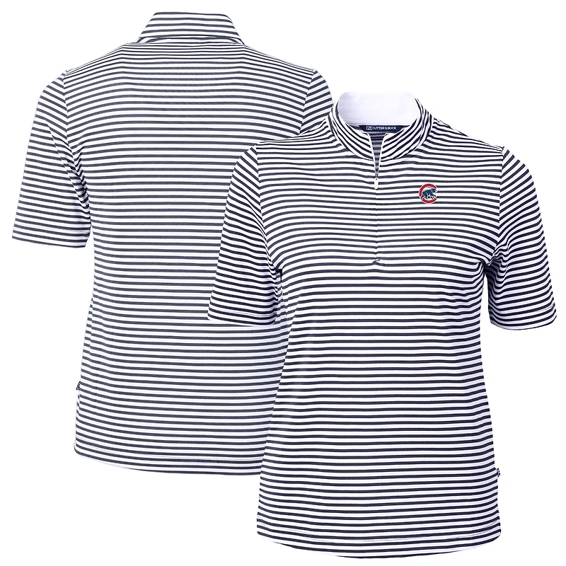 Women's Cutter & Buck Navy Chicago Cubs Virtue Eco Pique Stripe Top