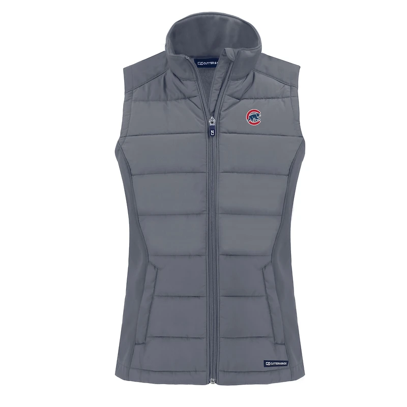 Women's Cutter & Buck  Steel Chicago Cubs Evoke Hybrid Eco Softshell Recycled Full-Zip Vest