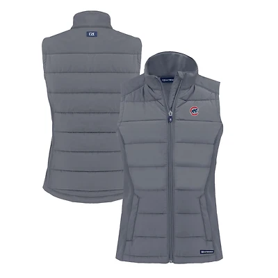 Women's Cutter & Buck  Steel Chicago Cubs Evoke Hybrid Eco Softshell Recycled Full-Zip Vest