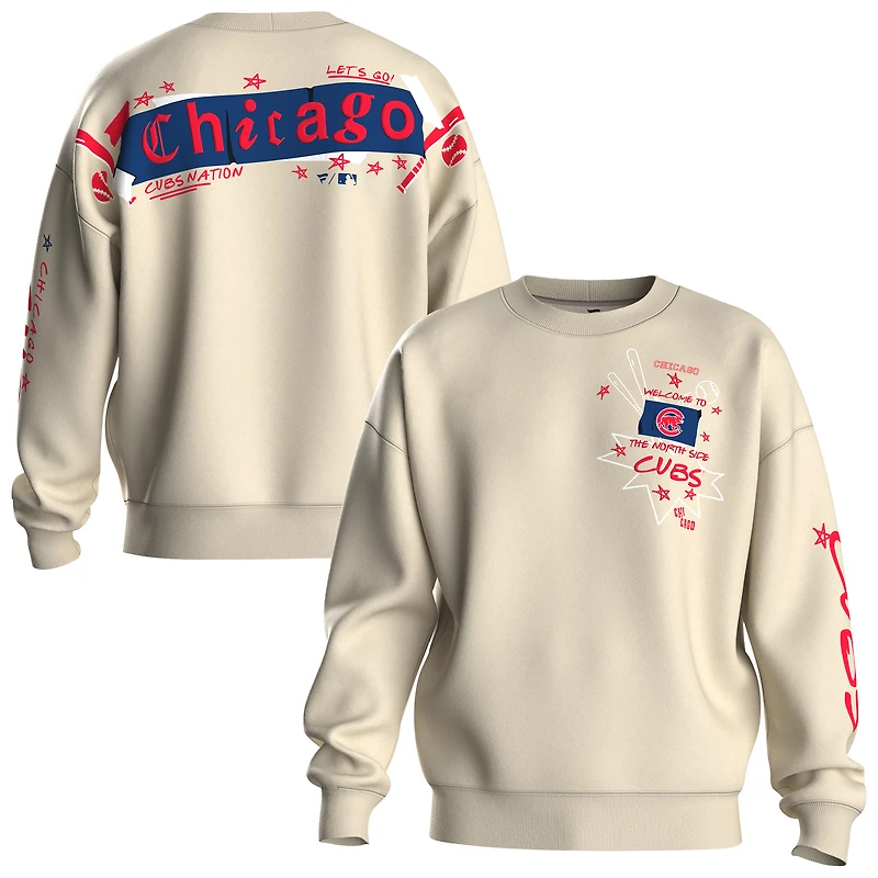 Sweat-shirt polaire beige à motif graffiti des Chicago Cubs pour femme, de la marque Fanatics.