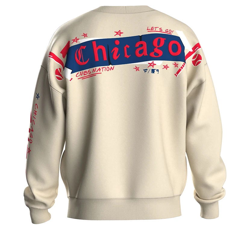 Sweat-shirt polaire beige à motif graffiti des Chicago Cubs pour femme, de la marque Fanatics.