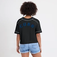 T-shirt court à col en V surdimensionné noir des Chicago Cubs pour femme