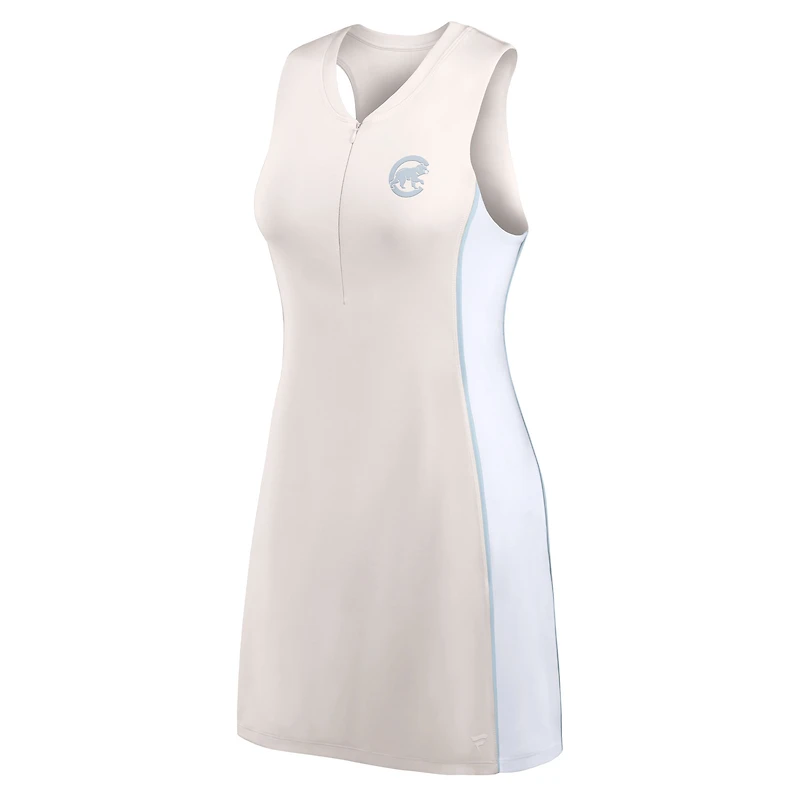 Women's Fanatics Cream Chicago Cubs Studio Boost Athletic Half-Zip Dress
