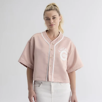Women's Fanatics Faded Rose Chicago Cubs Iconic Full-Button Satin Baseball Top