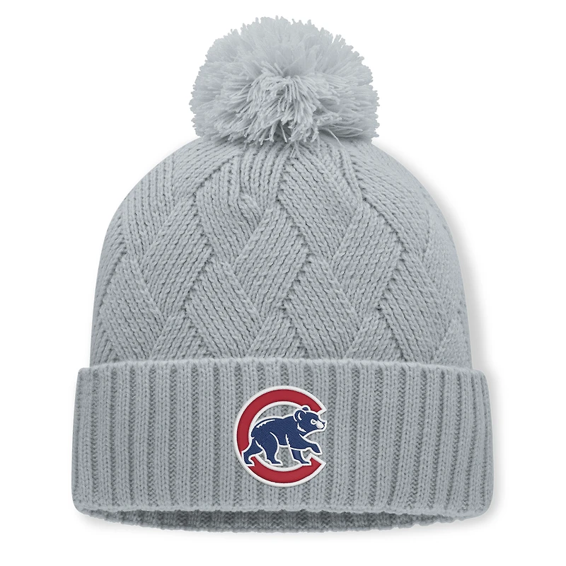 Women's Fanatics Gray Chicago Cubs Shifted Knit Hat with Pom