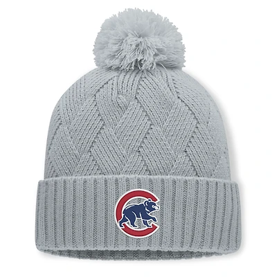 Women's Fanatics Gray Chicago Cubs Shifted Knit Hat with Pom