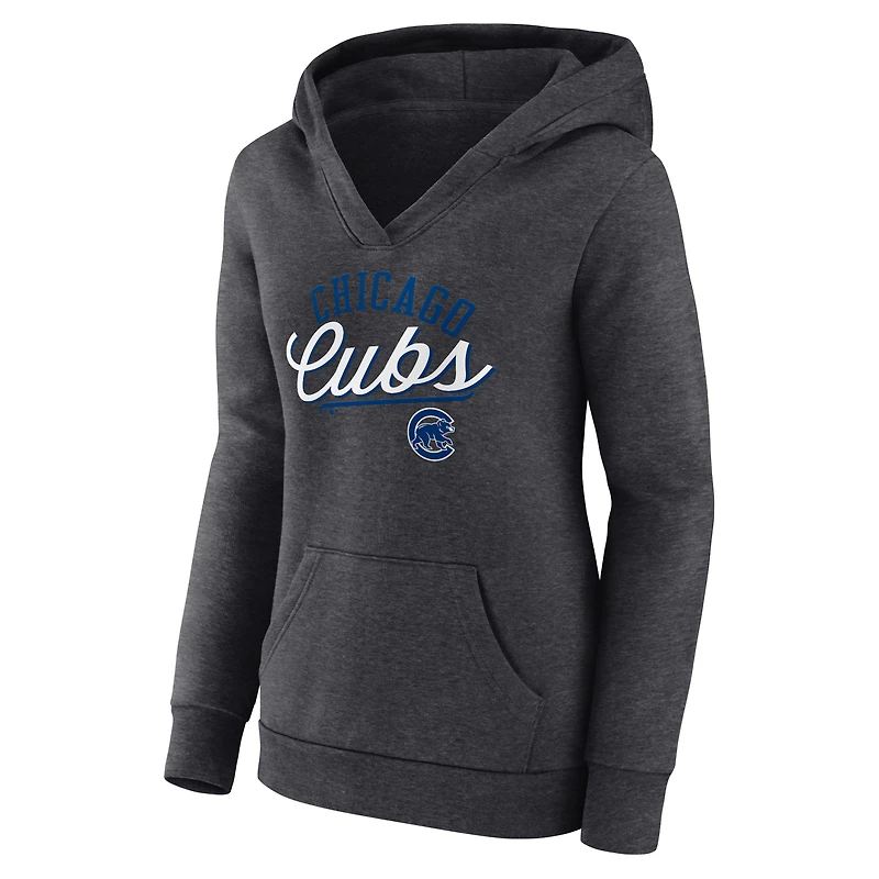 Women's Fanatics Heather Charcoal Chicago Cubs Simplicity Crossover V-Neck Pullover Hoodie