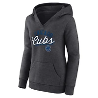Women's Fanatics Heather Charcoal Chicago Cubs Simplicity Crossover V-Neck Pullover Hoodie