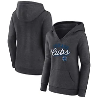 Women's Fanatics Heather Charcoal Chicago Cubs Simplicity Crossover V-Neck Pullover Hoodie