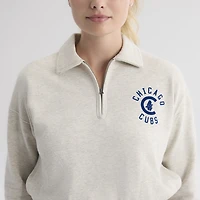 Women's Fanatics Oatmeal Heather Chicago Cubs Iconic Terry Quarter-Zip Sweatshirt