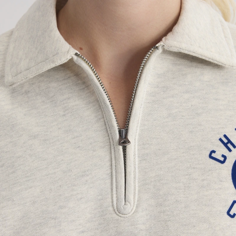 Women's Fanatics Oatmeal Heather Chicago Cubs Iconic Terry Quarter-Zip Sweatshirt