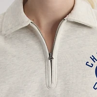 Women's Fanatics Oatmeal Heather Chicago Cubs Iconic Terry Quarter-Zip Sweatshirt