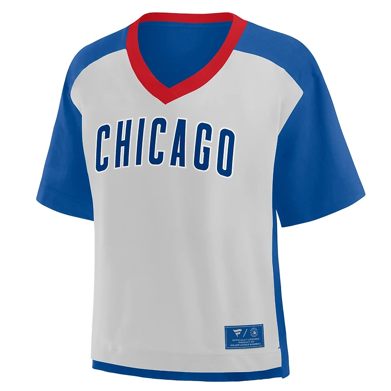 T-shirt surdimensionné à col en V pour femme Fanatics Royal/Graphite Chicago Cubs Race To Win