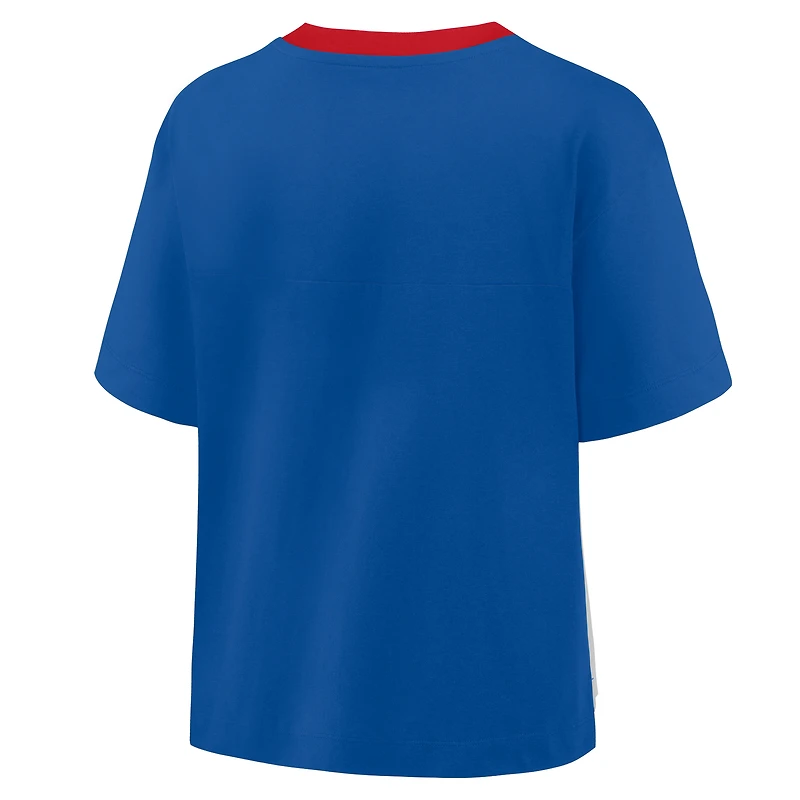T-shirt surdimensionné à col en V pour femme Fanatics Royal/Graphite Chicago Cubs Race To Win