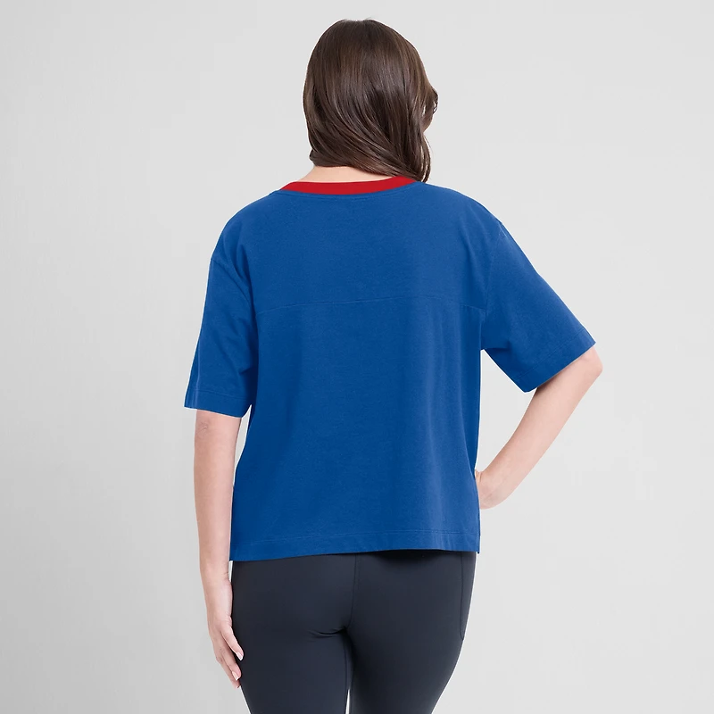 Women's Fanatics Royal/Graphite Chicago Cubs Oversized Race To Win V-Neck T-Shirt