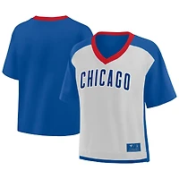 Women's Fanatics Royal/Graphite Chicago Cubs Oversized Race To Win V-Neck T-Shirt