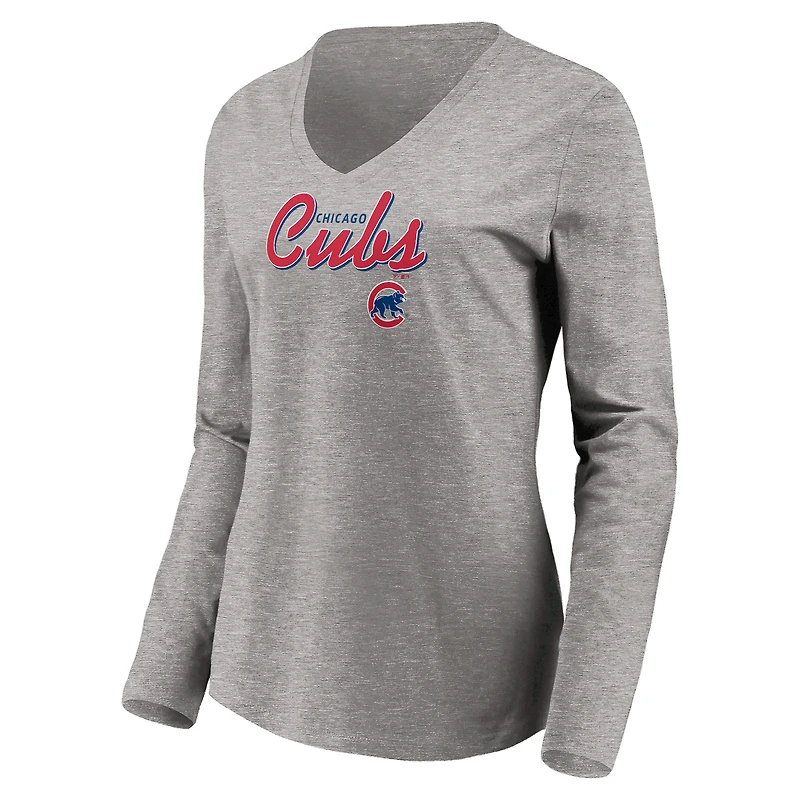 Ensemble combiné de t-shirts à col en V l'équipe des Chicago Cubs Fanatics Royal/Heathered Grey pour femmes