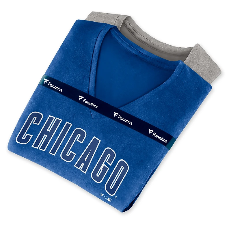Ensemble combiné de t-shirts à col en V l'équipe des Chicago Cubs Fanatics Royal/Heathered Grey pour femmes