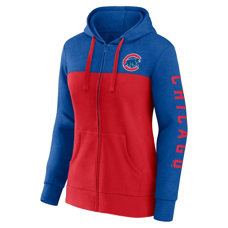 Sweat à capuche entièrement zippé Fanatics Royal/Red Chicago Cubs City Ties pour femmes