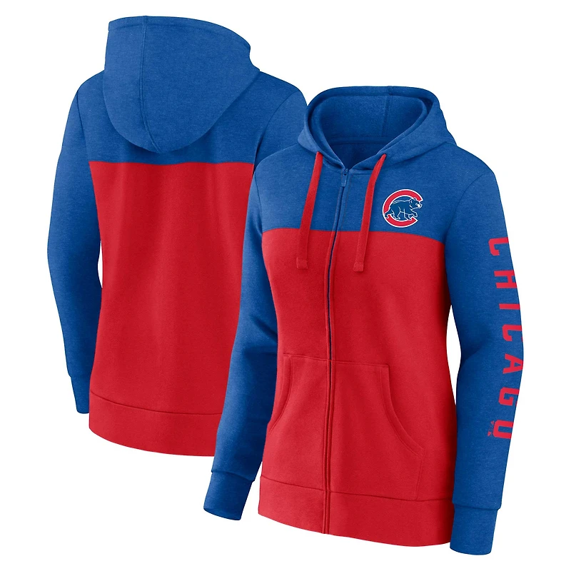 Women's Fanatics Royal/Red Chicago Cubs City Ties Hoodie Full-Zip Sweatshirt