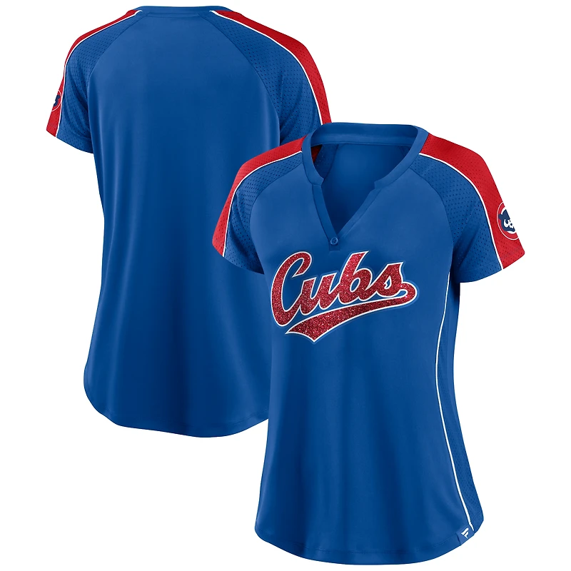 T-shirt à col en V raglan fines rayures Fanatics Royal/Red Chicago Cubs True Classic League Diva pour femmes