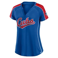 T-shirt à col en V raglan fines rayures Fanatics Royal/Red Chicago Cubs True Classic League Diva pour femmes