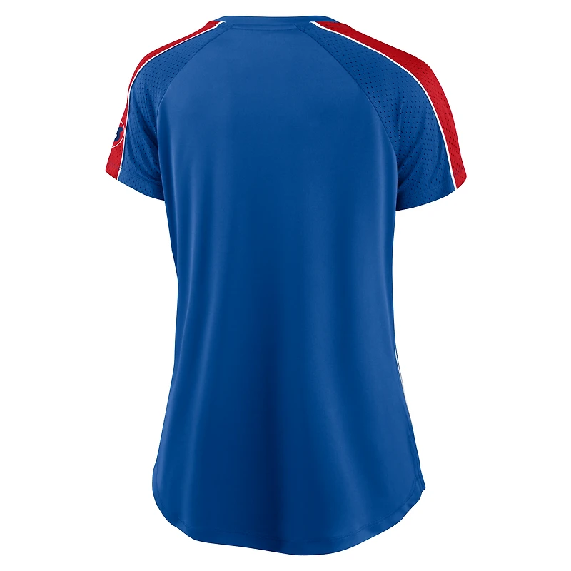 T-shirt à col en V raglan fines rayures Fanatics Royal/Red Chicago Cubs True Classic League Diva pour femmes