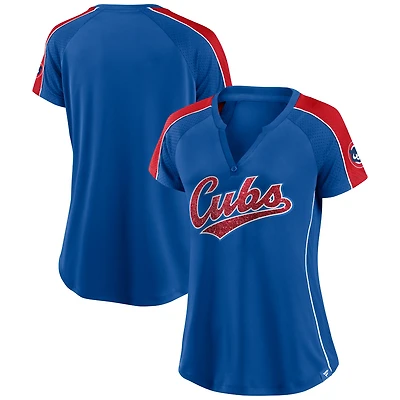 T-shirt à col en V raglan fines rayures Fanatics Royal/Red Chicago Cubs True Classic League Diva pour femmes