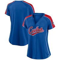 T-shirt à col en V raglan fines rayures Fanatics Royal/Red Chicago Cubs True Classic League Diva pour femmes