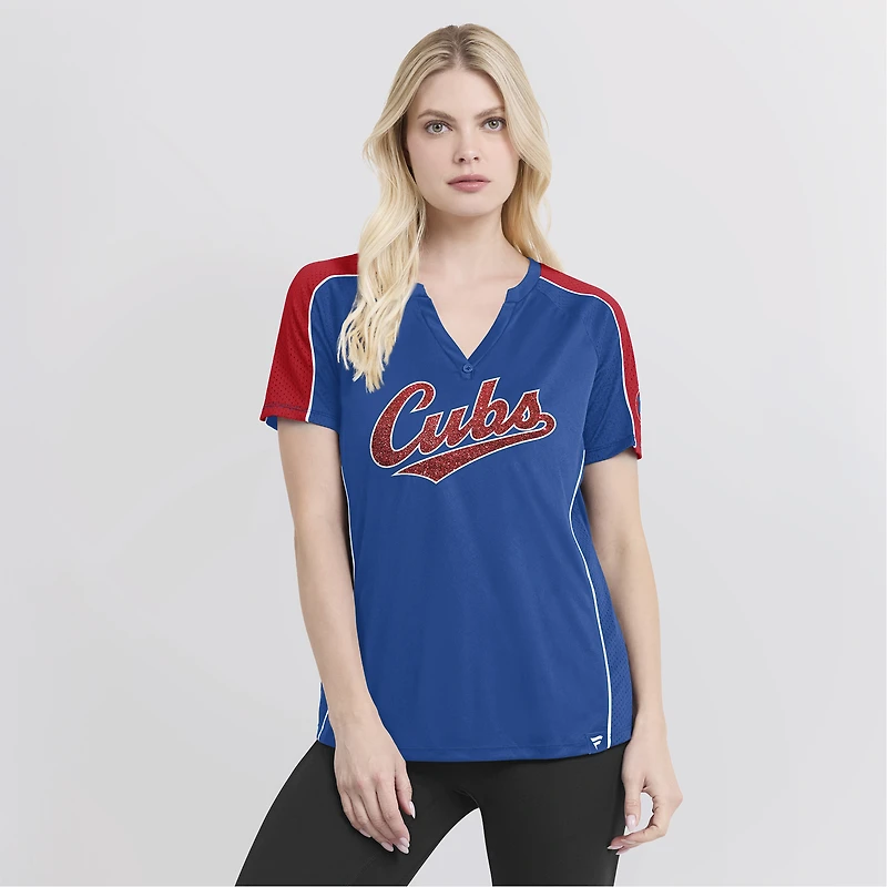 T-shirt à col en V raglan fines rayures Fanatics Royal/Red Chicago Cubs True Classic League Diva pour femmes