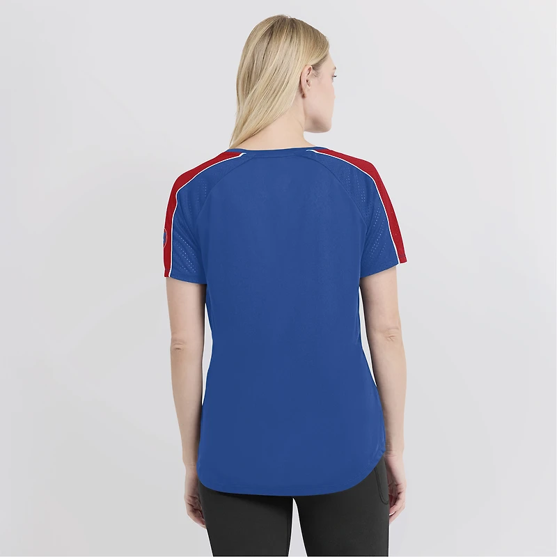 T-shirt à col en V raglan fines rayures Fanatics Royal/Red Chicago Cubs True Classic League Diva pour femmes