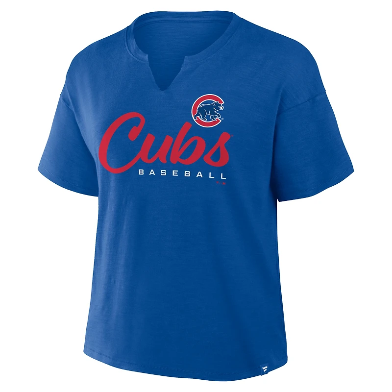 T-shirt boxy flammé Fanatics Royal Chicago Cubs pour femme, favori des fans du stade