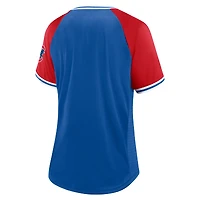 T-shirt à col en V Fanatics Royal Chicago Cubs Glitz & Glam League Diva Raglan pour femmes