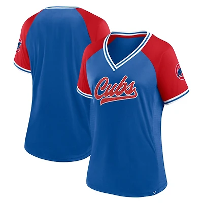 Women's Fanatics Royal Chicago Cubs Glitz & Glam League Diva Raglan V-Neck T-Shirt
