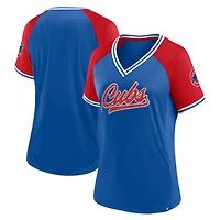 T-shirt à col en V Fanatics Royal Chicago Cubs Glitz & Glam League Diva Raglan pour femmes
